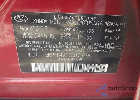 2013 Hyundai Sonata Gls from USA, damaged, VIN 5NPEB4AC2DH710784